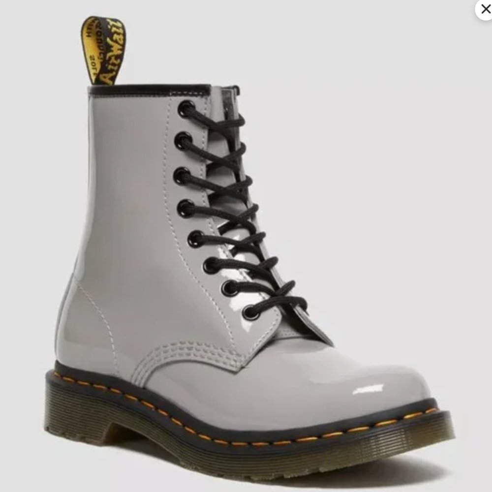 NEW Dr. Martens Women's 1460 Grey Lucido Patent Lamper Fashion Boot Size 8